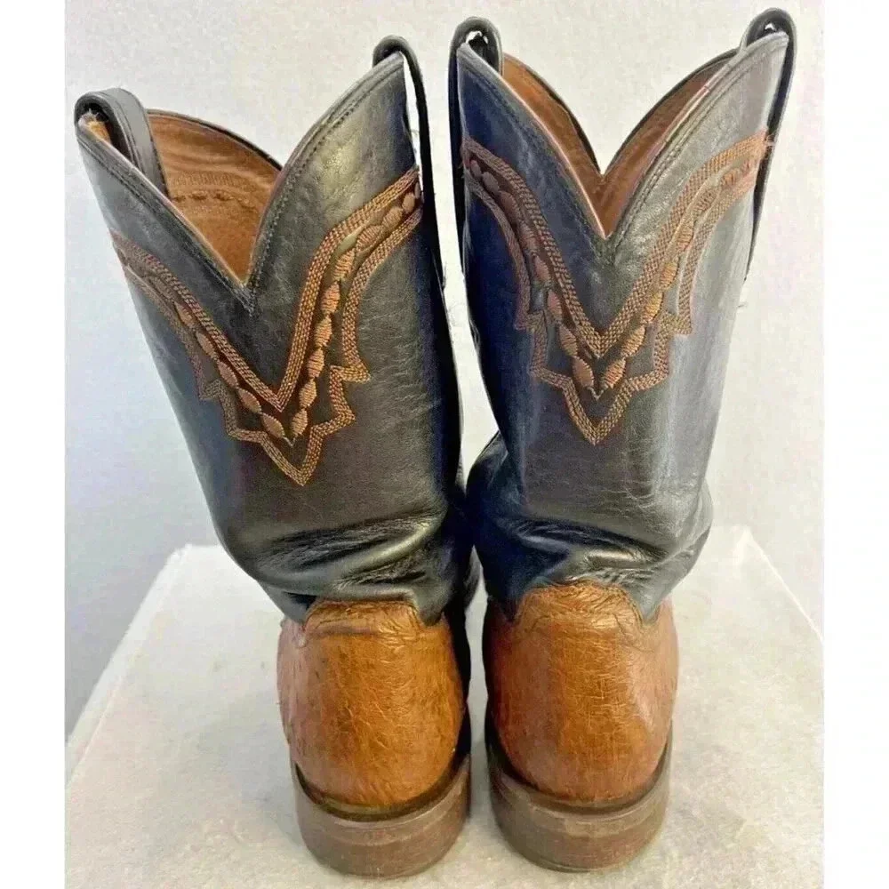 Lucchese 1883 Full Quill Ostrich Western Chocolate Peanut Brittle Boots 9D